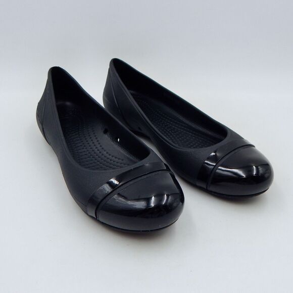 Crocs Women's Gianna Alice Black Ballet Flats Black Cap Toe Shoe Size 8 Slip On - Picture 1 of 13